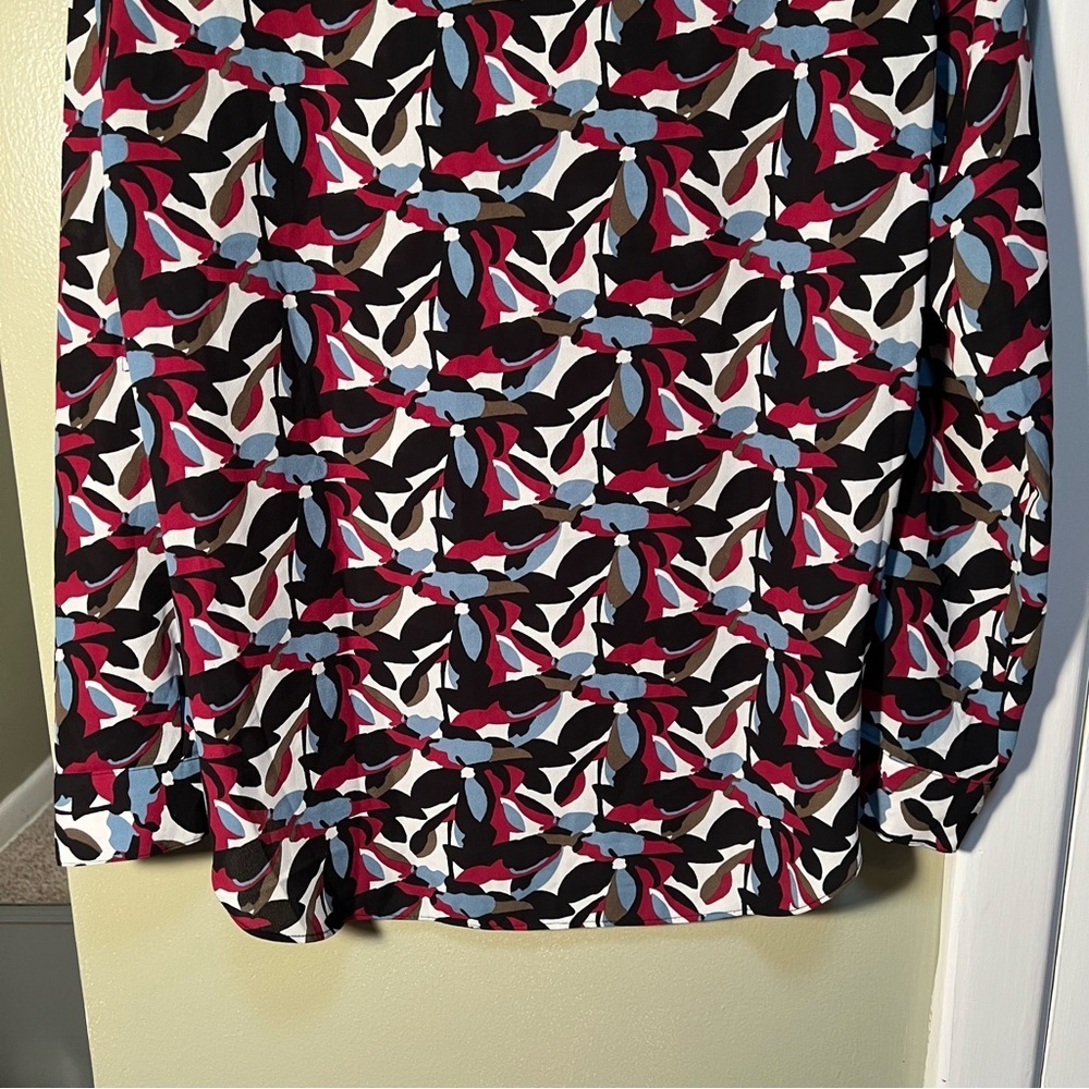 Loft Long Sleeve Blouse Chest Pocket Black White Floral S - Picture 8 of 10